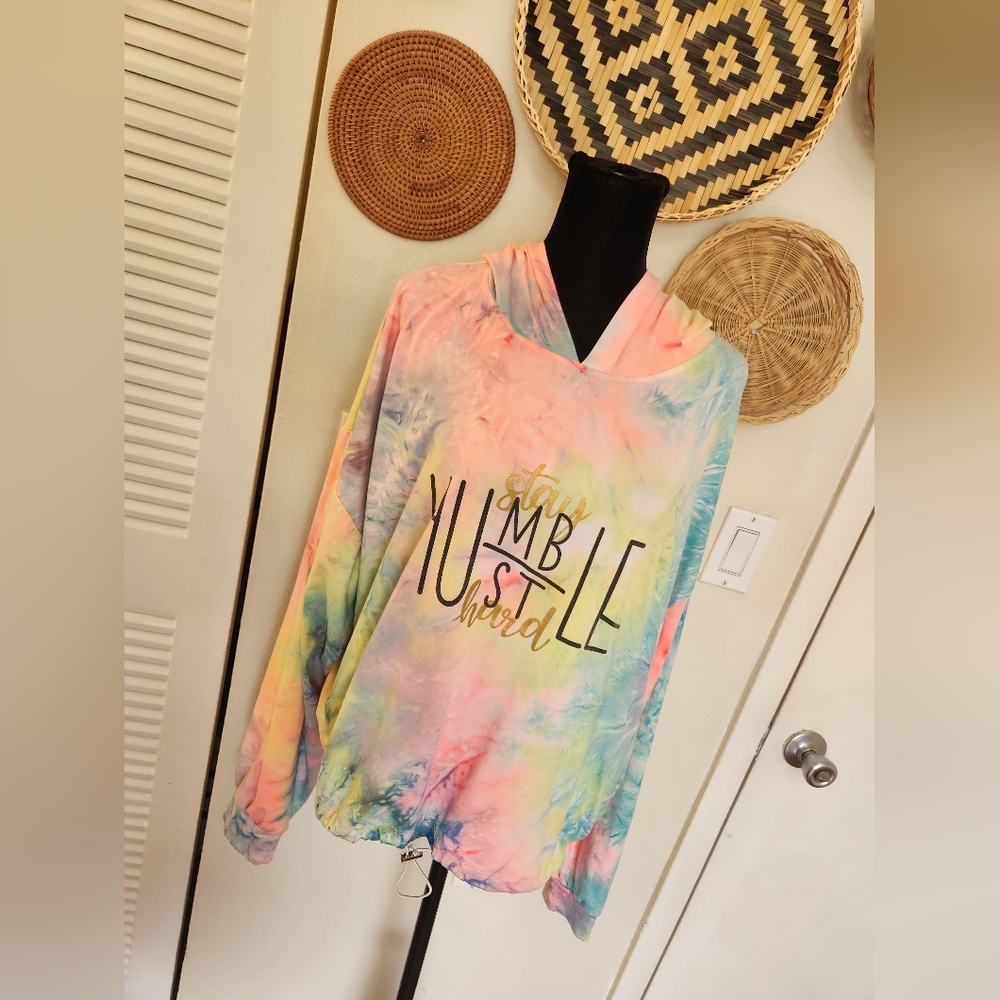 Tie-Dye Hoodie with 'Stay Humble, Hustle Hard' Print - Picture 4 of 10